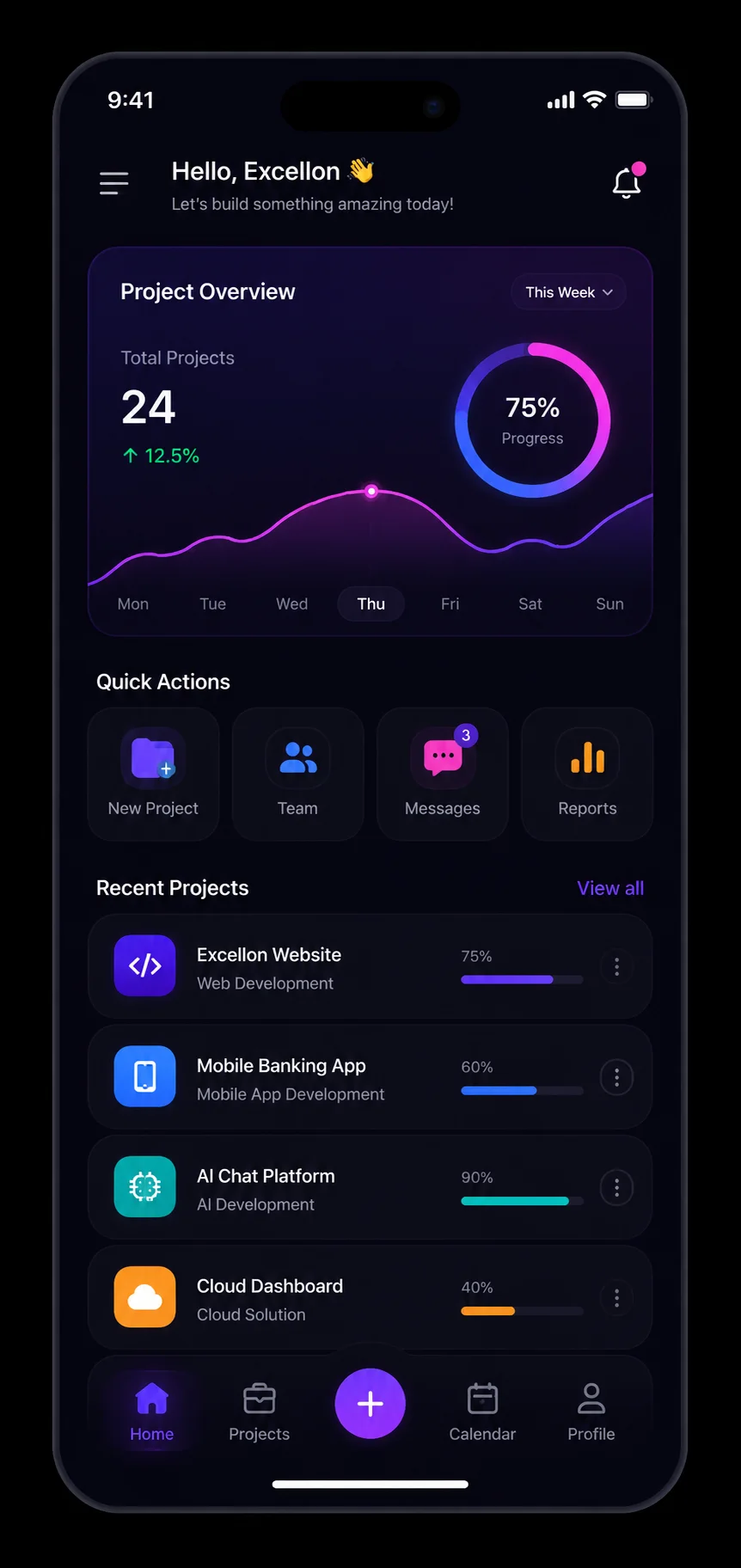 Excellon mobile app dashboard